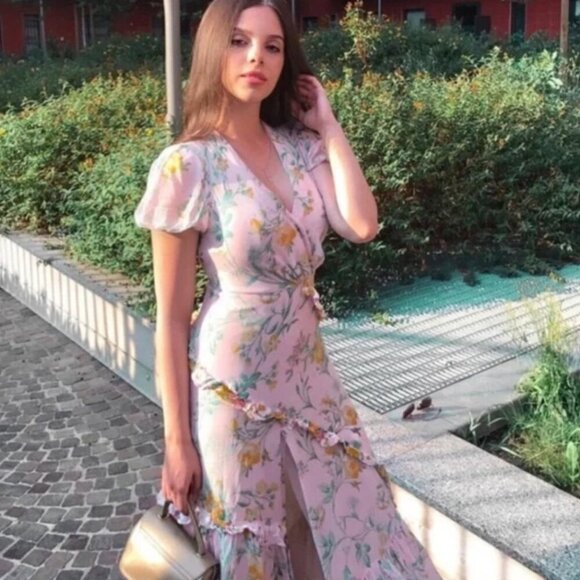 Zara Floral Ruffle Wrap Dress with Puff Sleeves, Size XS NWT - Picture 9 of 12